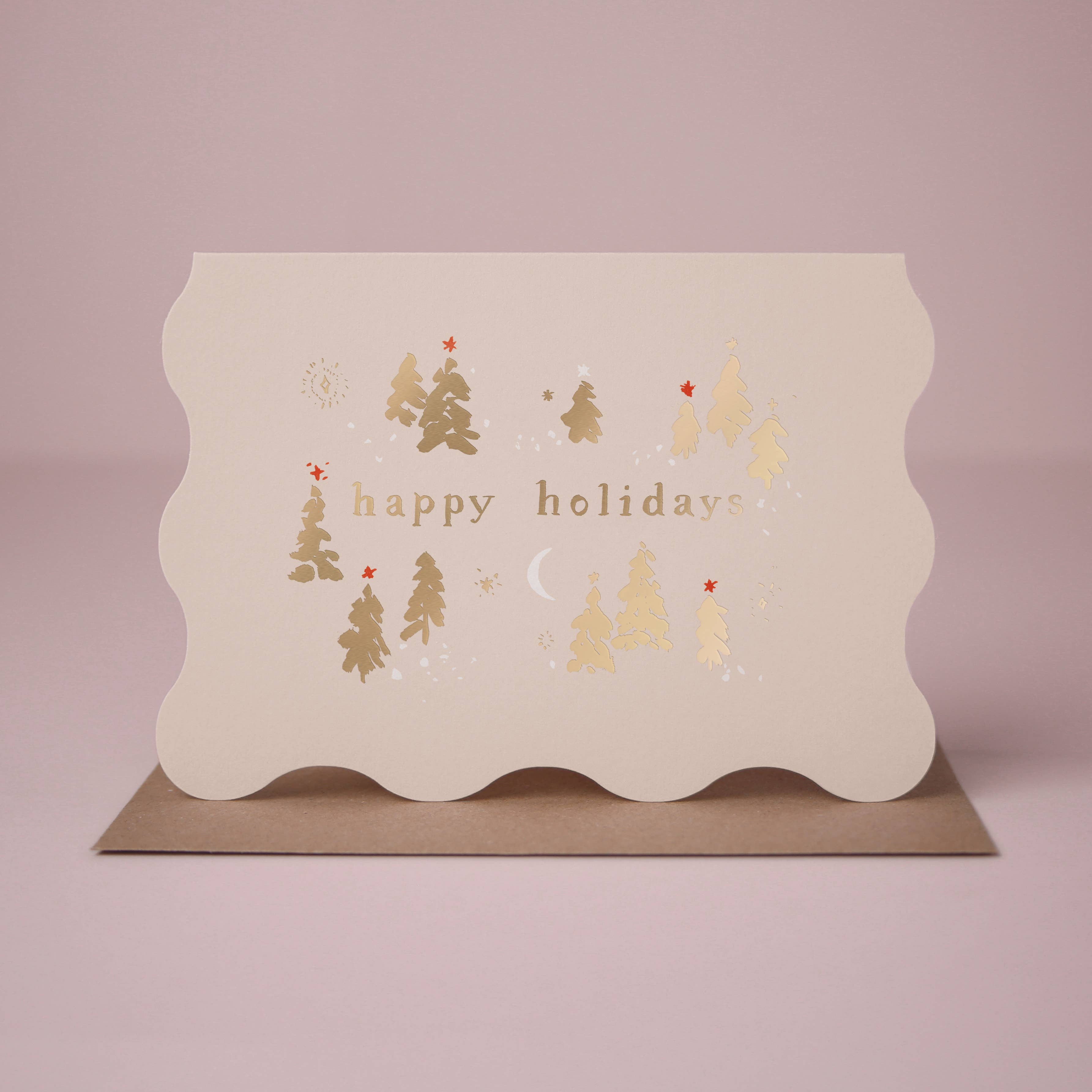 Trees Happy Holidays Card | Christmas Card, Beige & Gold