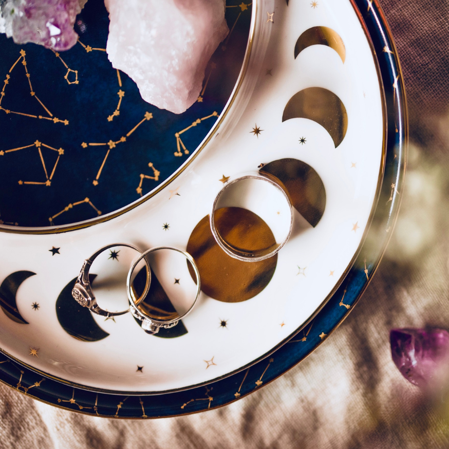 CONSTELLATIONS CERAMIC NESTING MOON DISH SET, MIDNIGHT BLUE, WHITE & GOLD
