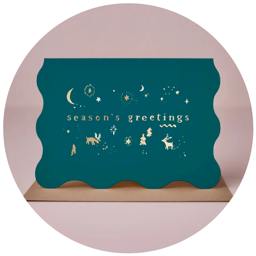 Season's Greetings Scene Card | Holiday Card, Green & Gold