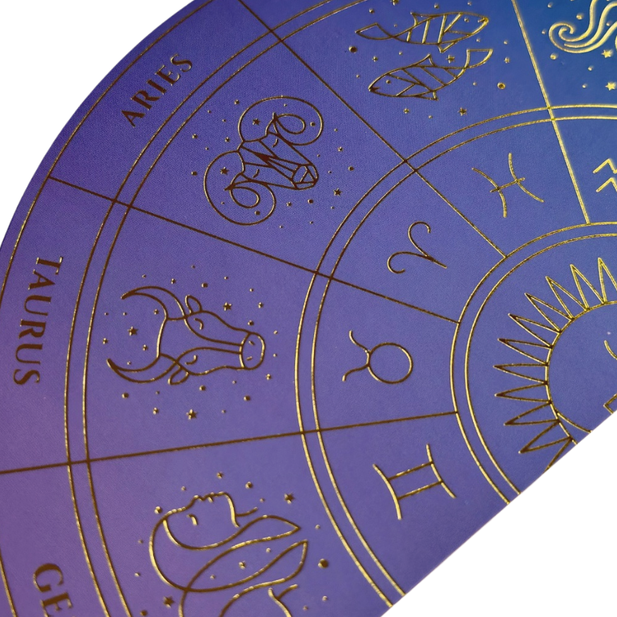 ZODIAC WHEEL DOUBLE-SIDED BOOKMARK, PURPLE OMBRE & GOLD