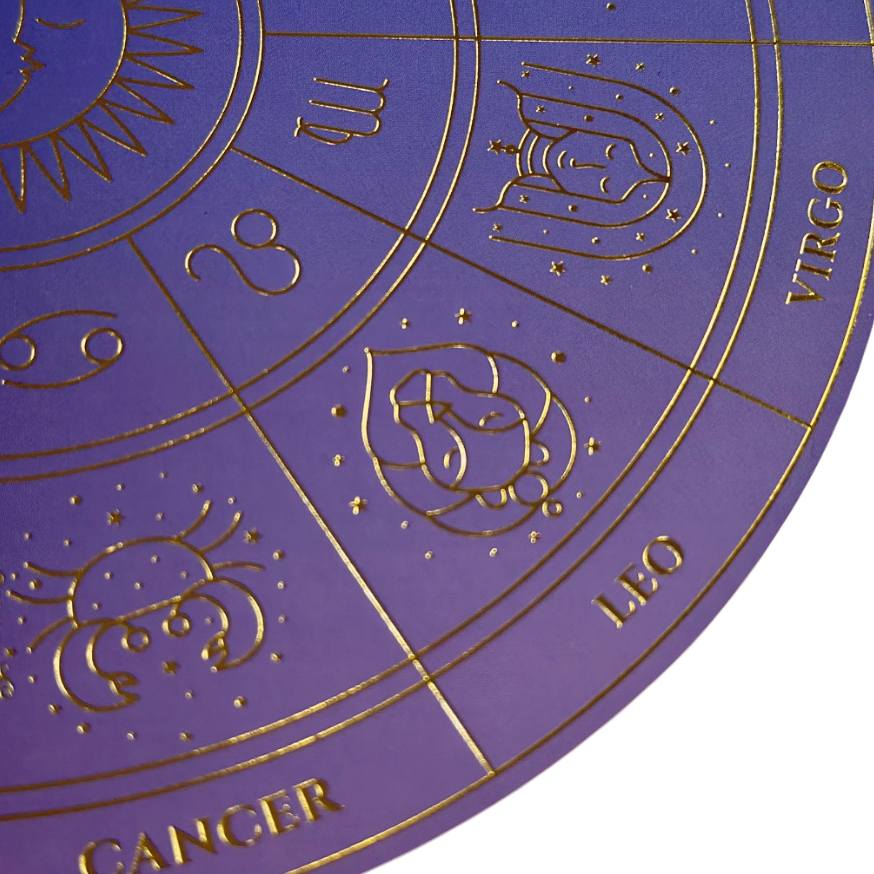 ZODIAC WHEEL DOUBLE-SIDED BOOKMARK, PURPLE OMBRE & GOLD