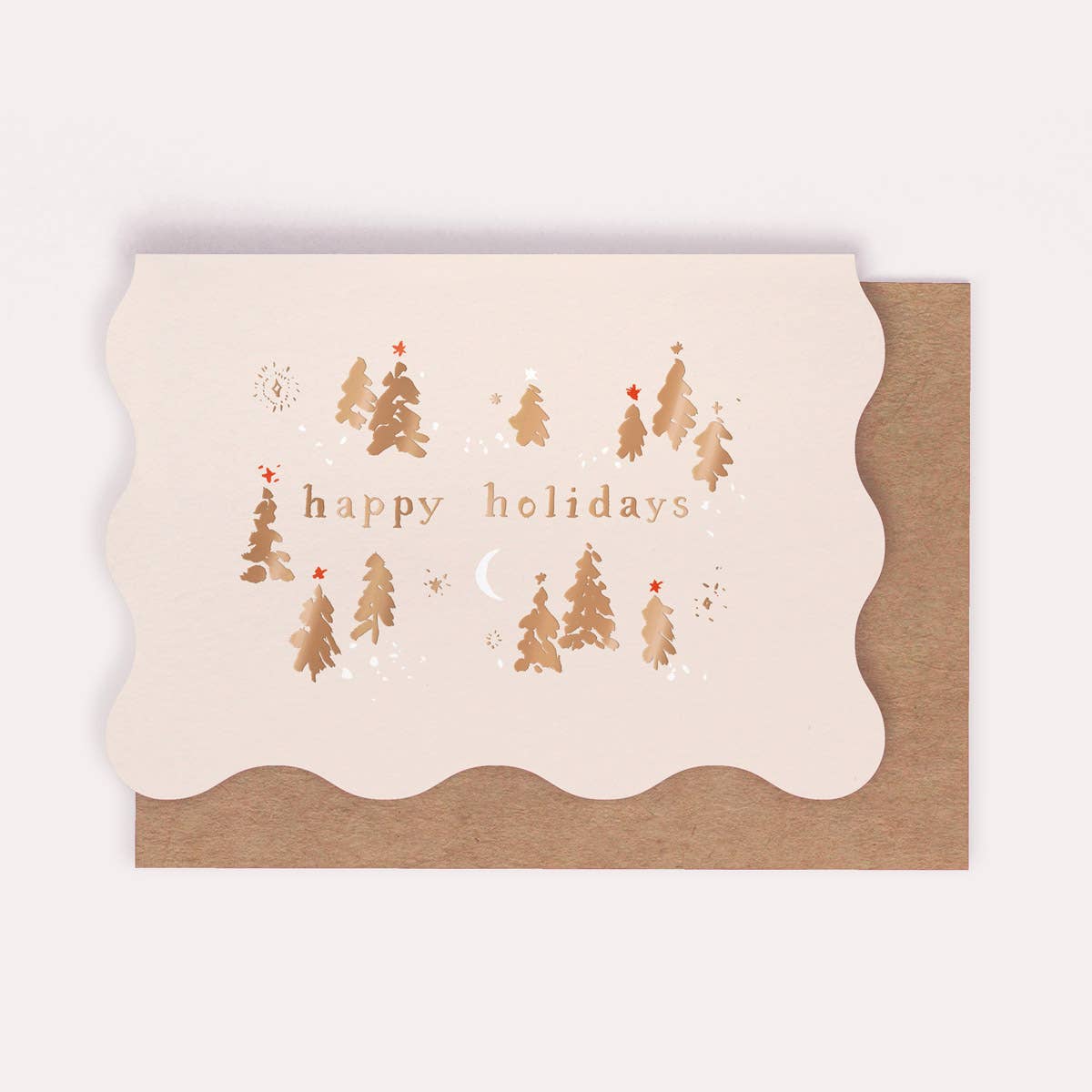 Trees Happy Holidays Card | Christmas Card, Beige & Gold