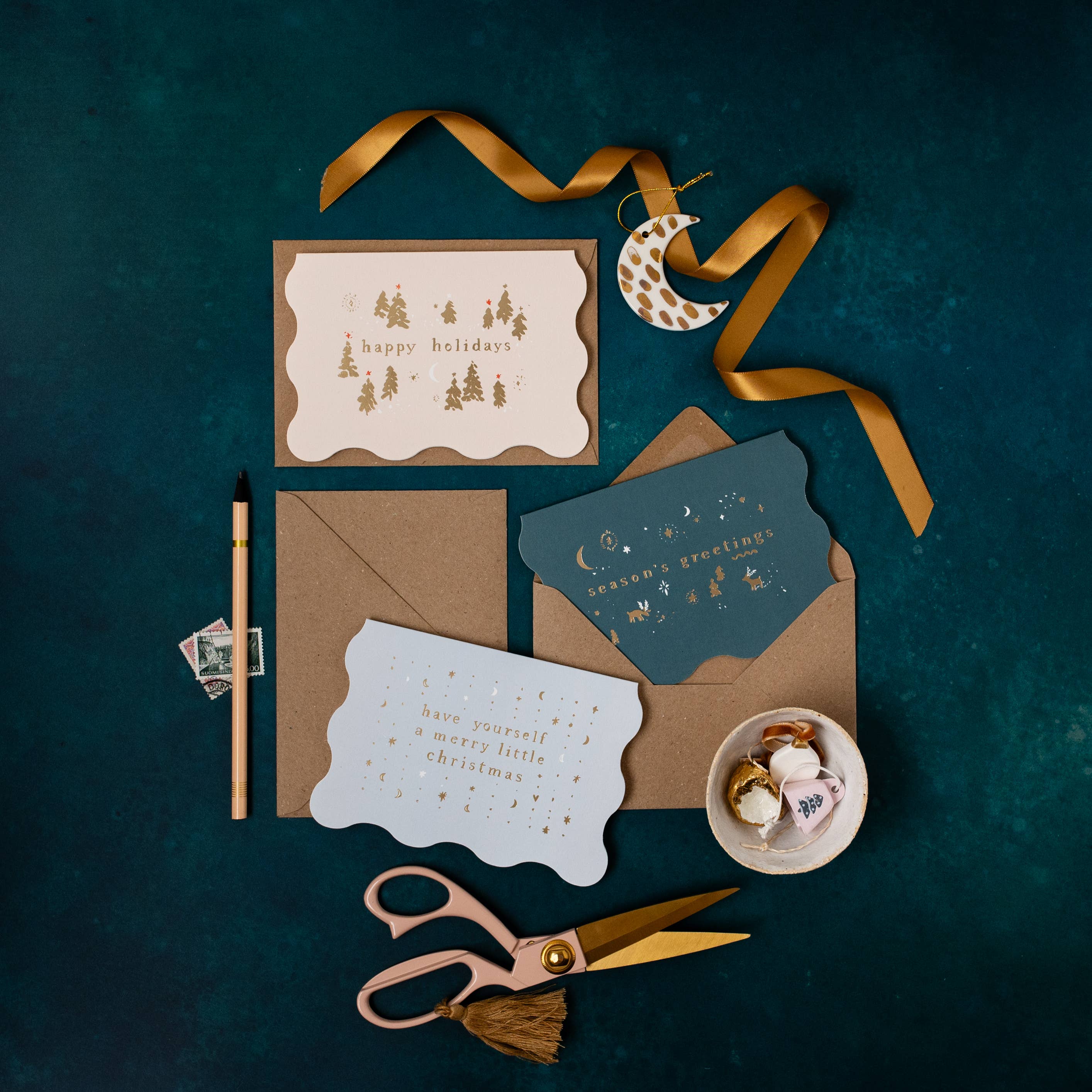 Glimmer Christmas Cards | Holiday Card, Light Blue & Gold