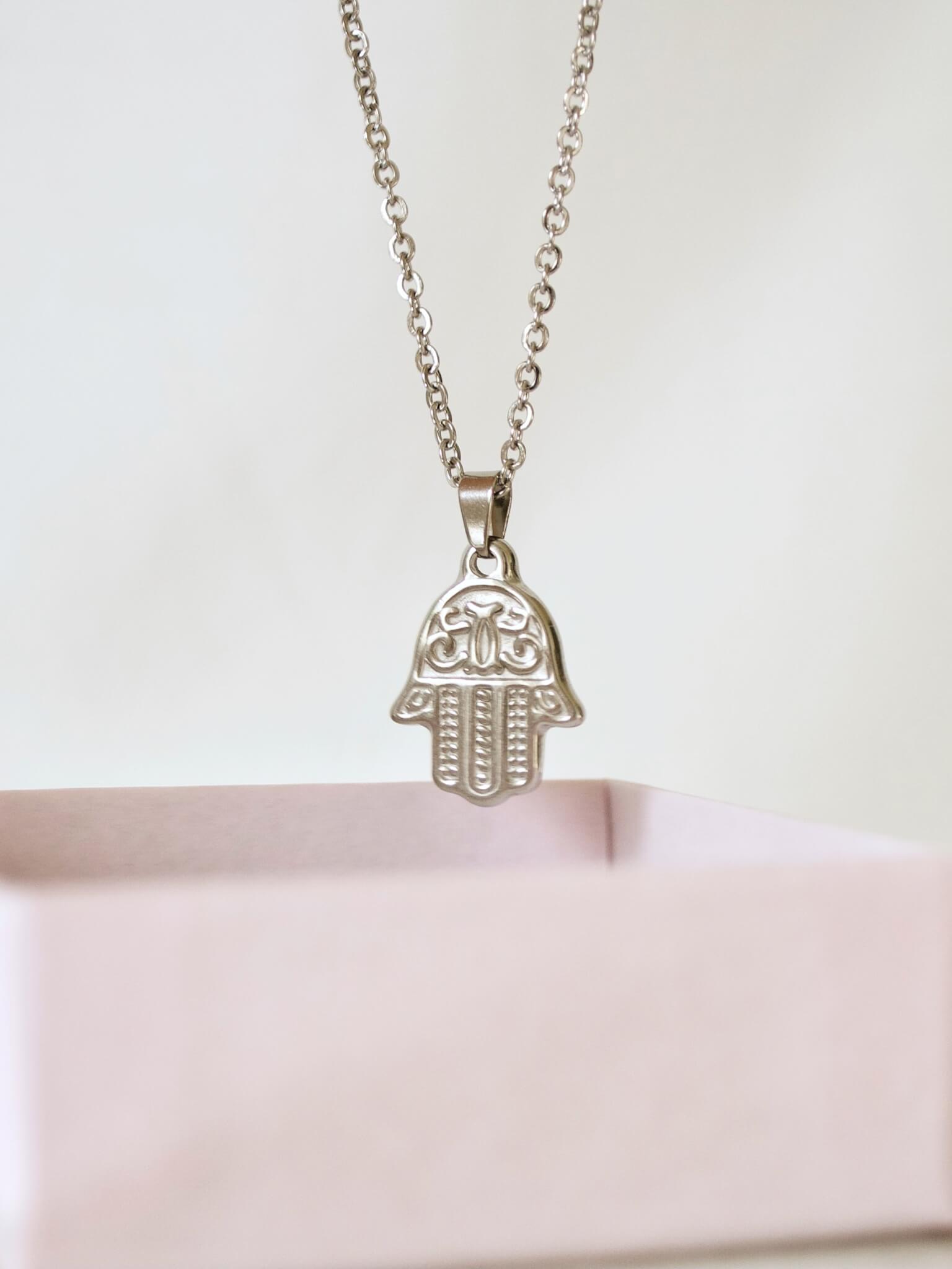 THE HAMSA HAND CHOKER NECKLACE, SILVER