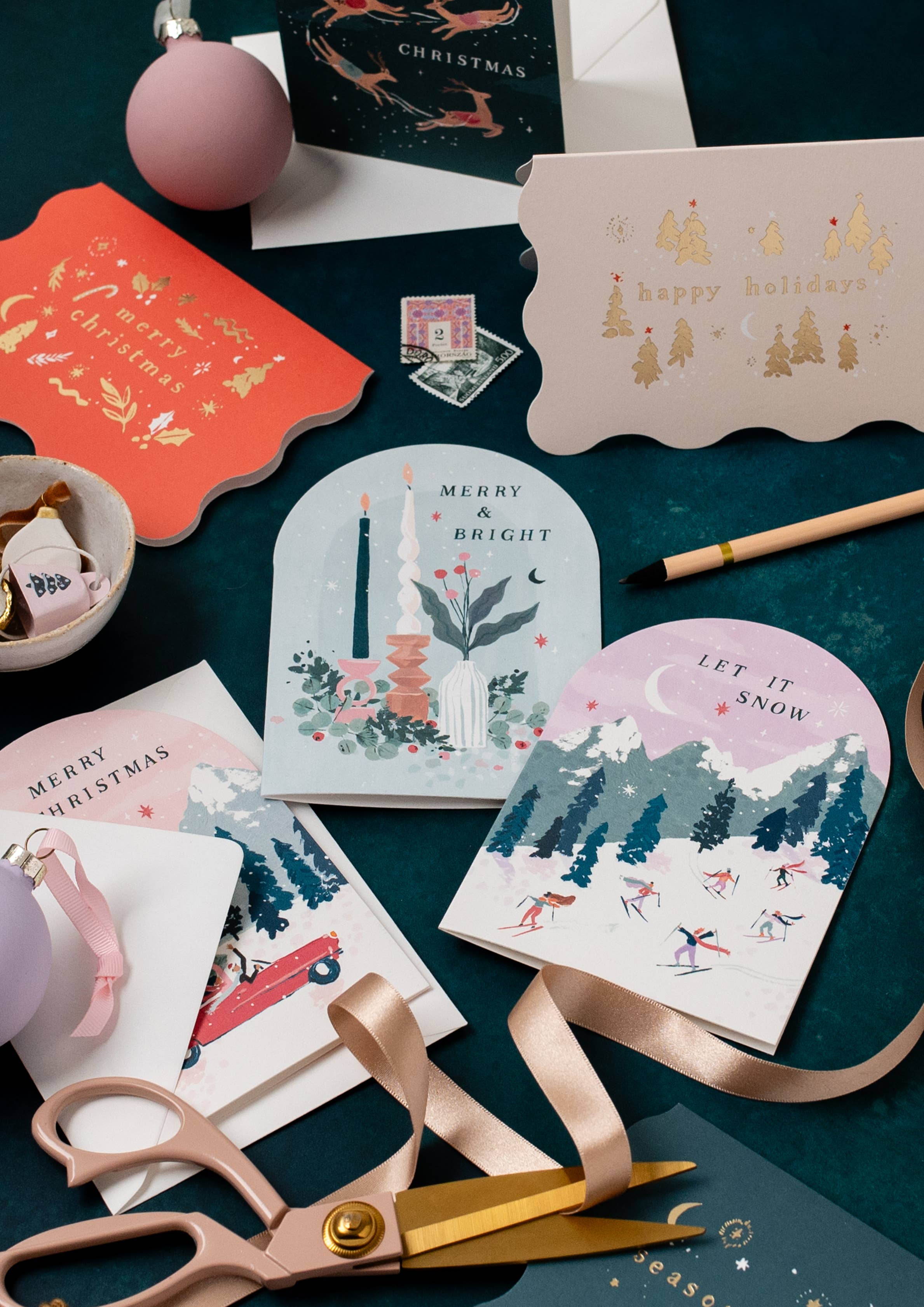 Trees Happy Holidays Card | Christmas Card, Beige & Gold