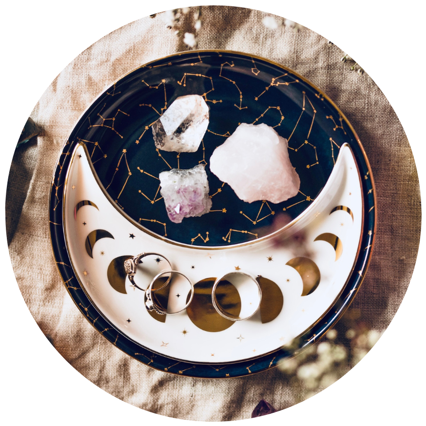 CONSTELLATIONS CERAMIC NESTING MOON DISH SET, MIDNIGHT BLUE, WHITE & G