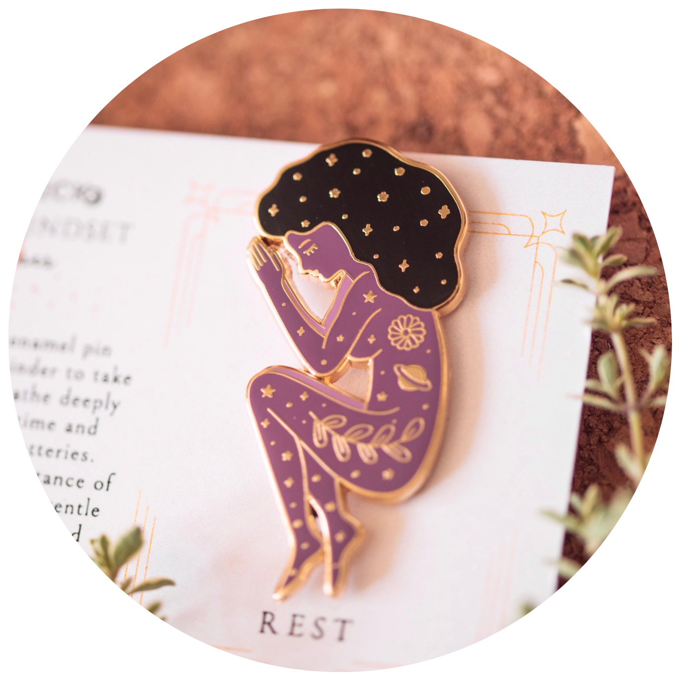 GODDESS OF REST ENAMEL PIN, PURPLE AND GOLD