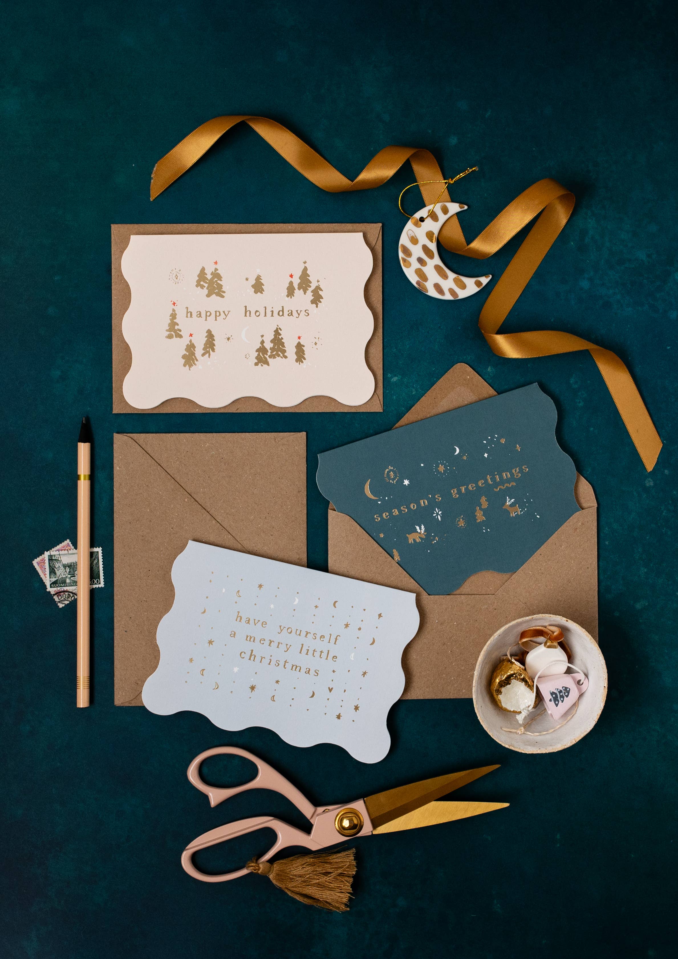 Trees Happy Holidays Card | Christmas Card, Beige & Gold