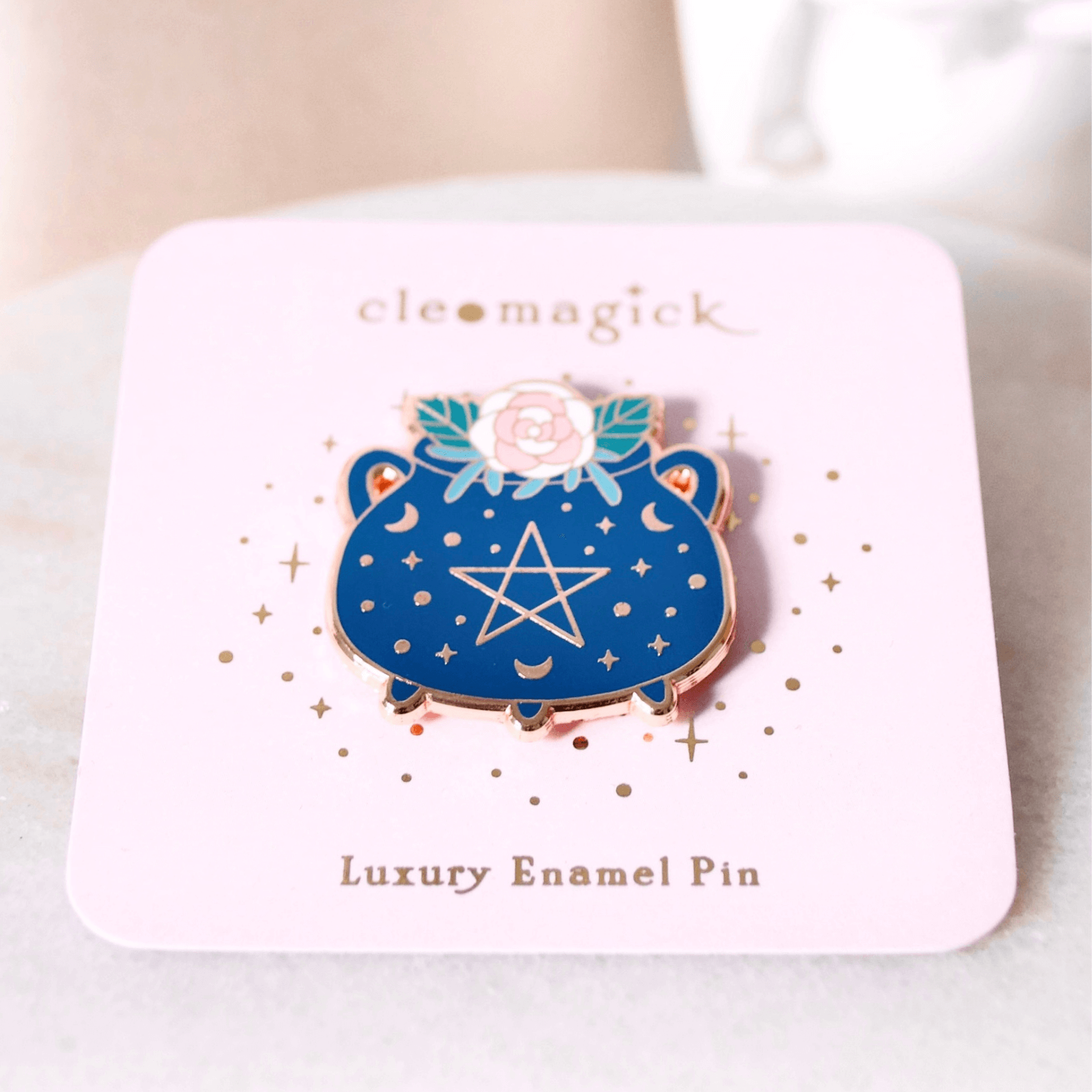 CAULDRON ENAMEL PIN, BLUE & ROSE GOLD