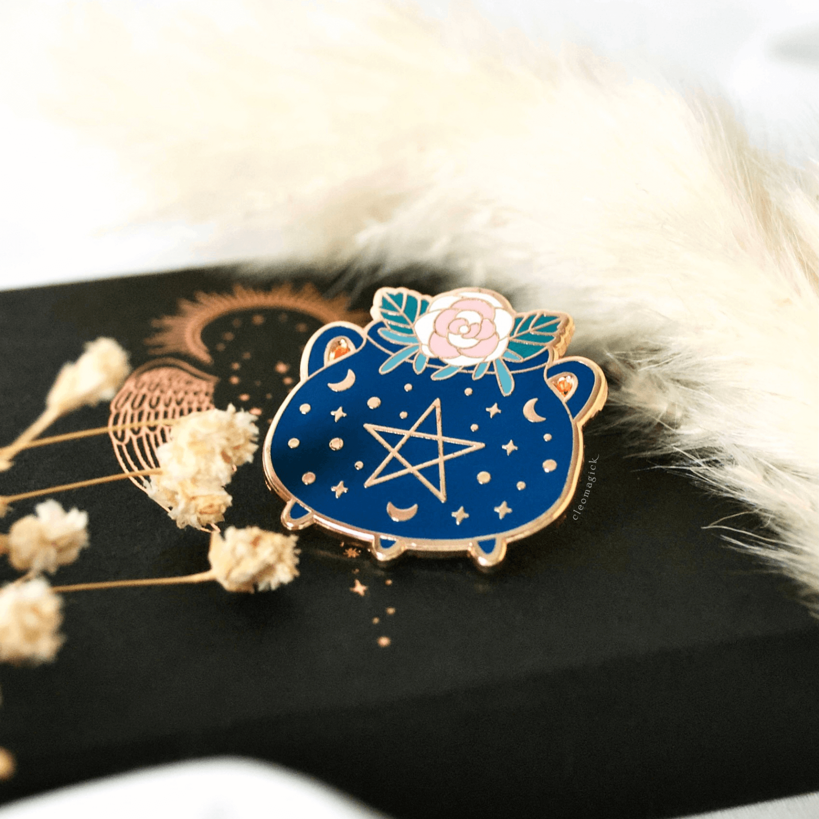 CAULDRON ENAMEL PIN, BLUE & ROSE GOLD