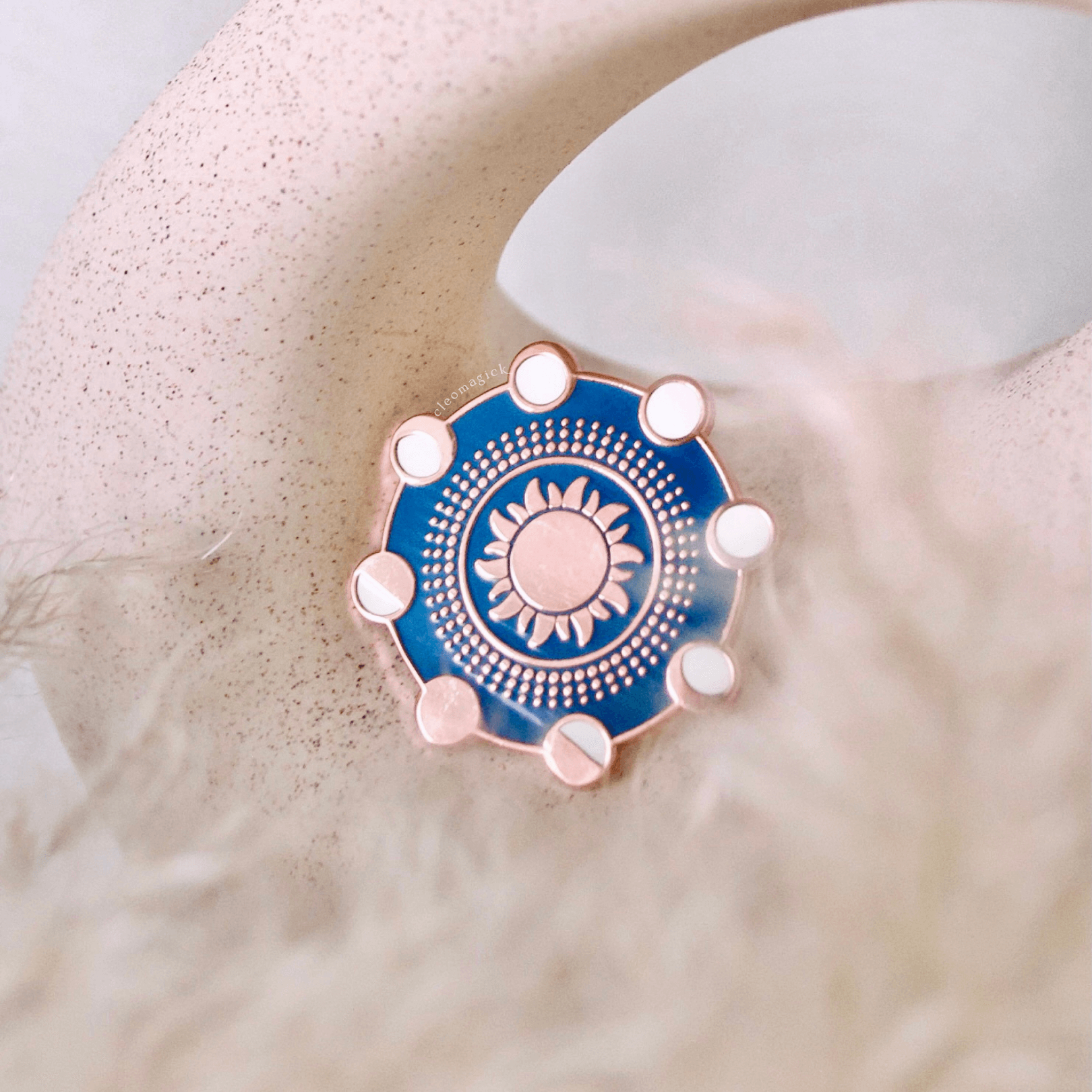 LUNAR PHASES ENAMEL PIN, BLUE & ROSE GOLD